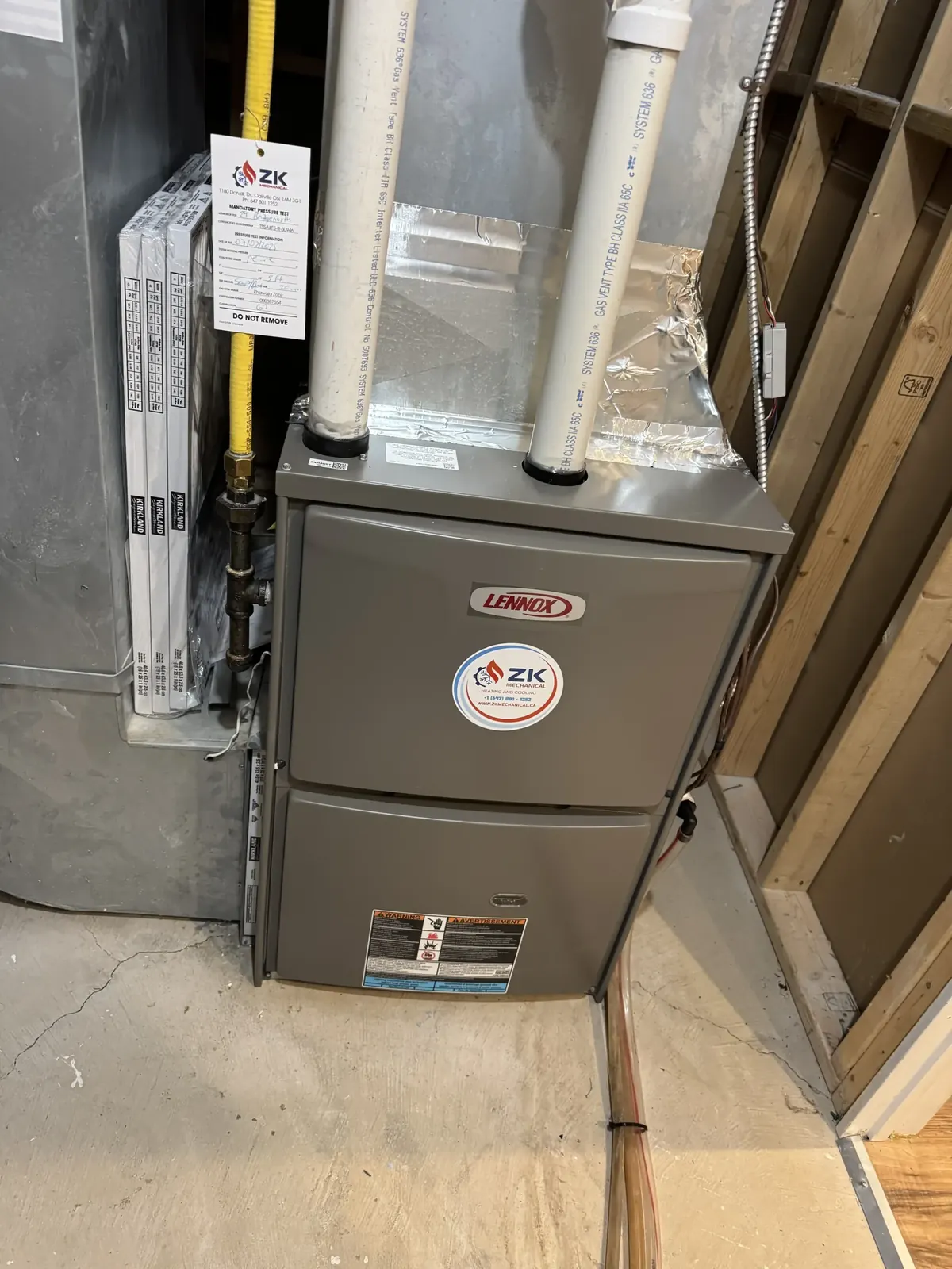 Lennox furnace with ductwork and gas line connections