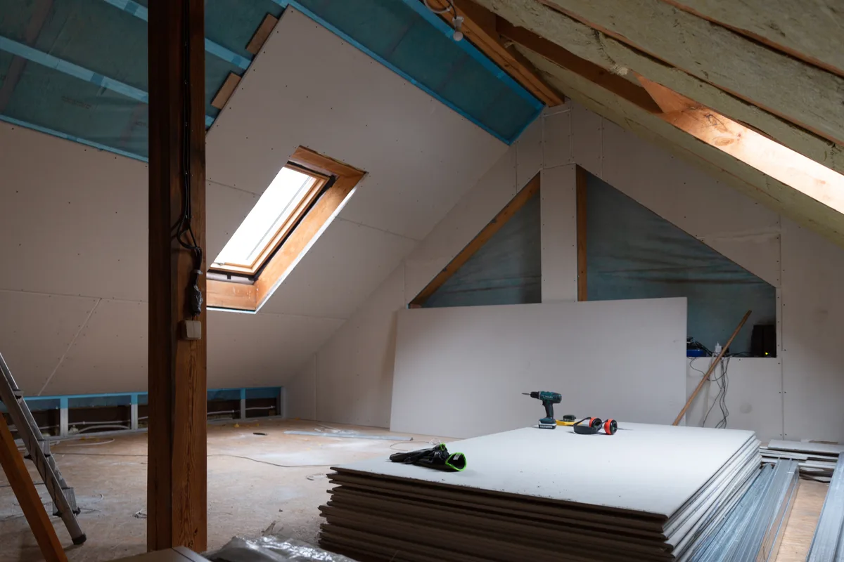 House attic insulation during a renovation