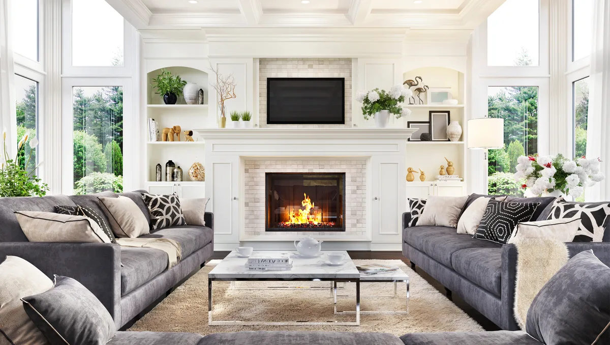 Living room with a fireplace